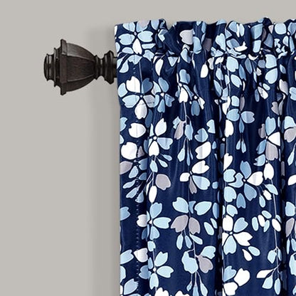 Lush Decor - Paneles de Cortina para Ventana con Filtro de luz, par, 52 Pulgadas de Ancho x 63 Pulgadas de Largo + cabecera de 2 Pulgadas, Color Azul Marino, Encantadoras Cortinas Florales Modernas