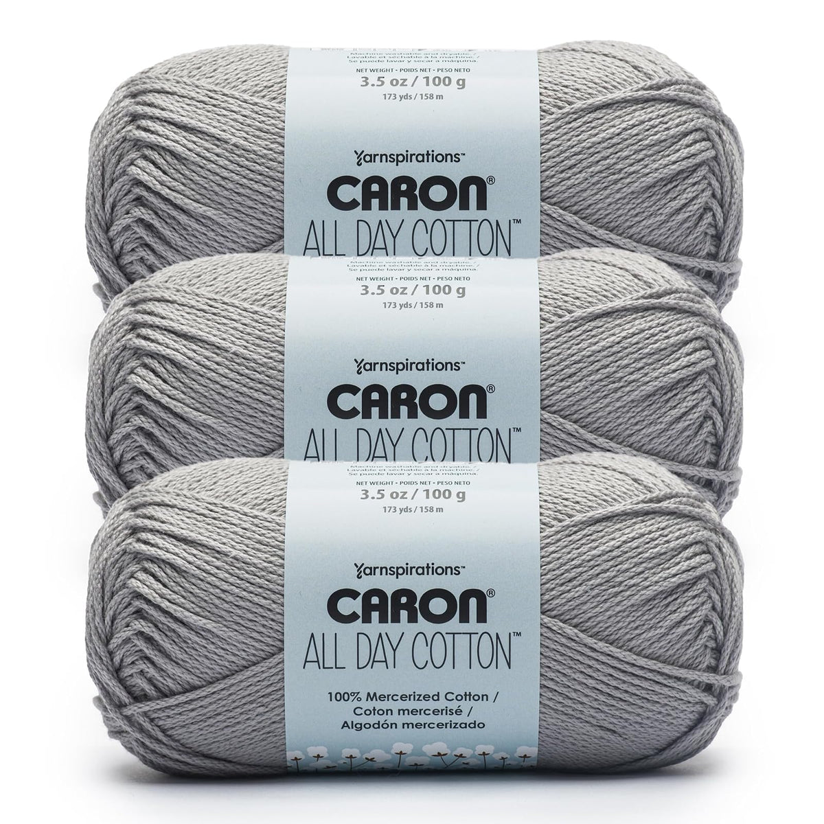 Caron All Day Estambre de Algodón Mercerizado, Varios Colores - Gris claro