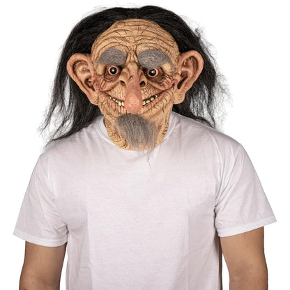 Ghoulish Productions Máscara Funny Troll con Cuello de Látex – Máscara Realista de Duende Viejo con Nariz Grande y Cabello Largo Pintada a Mano – Ideal para Halloween, Disfraces y Coleccionistas