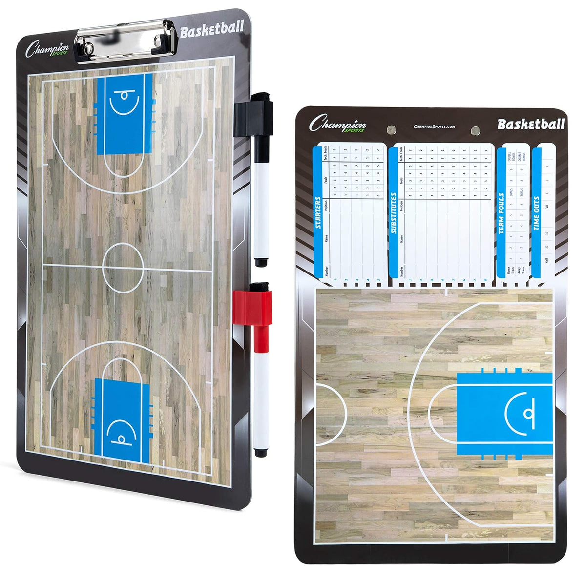 Champion Sports - pizarrón de borrado en seco grande y XL para entrenamiento - Pizarras blancas para estrategias, técnicas, juegos, tablas de 2 caras con campo completo frontal - Medio campo trasero y