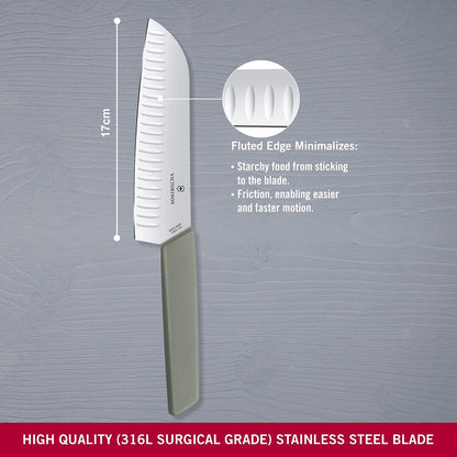 Victorinox 6.9056.17K6B Cuchillo Santoku Con Alveolos, 17 Cm, Madera, Gris