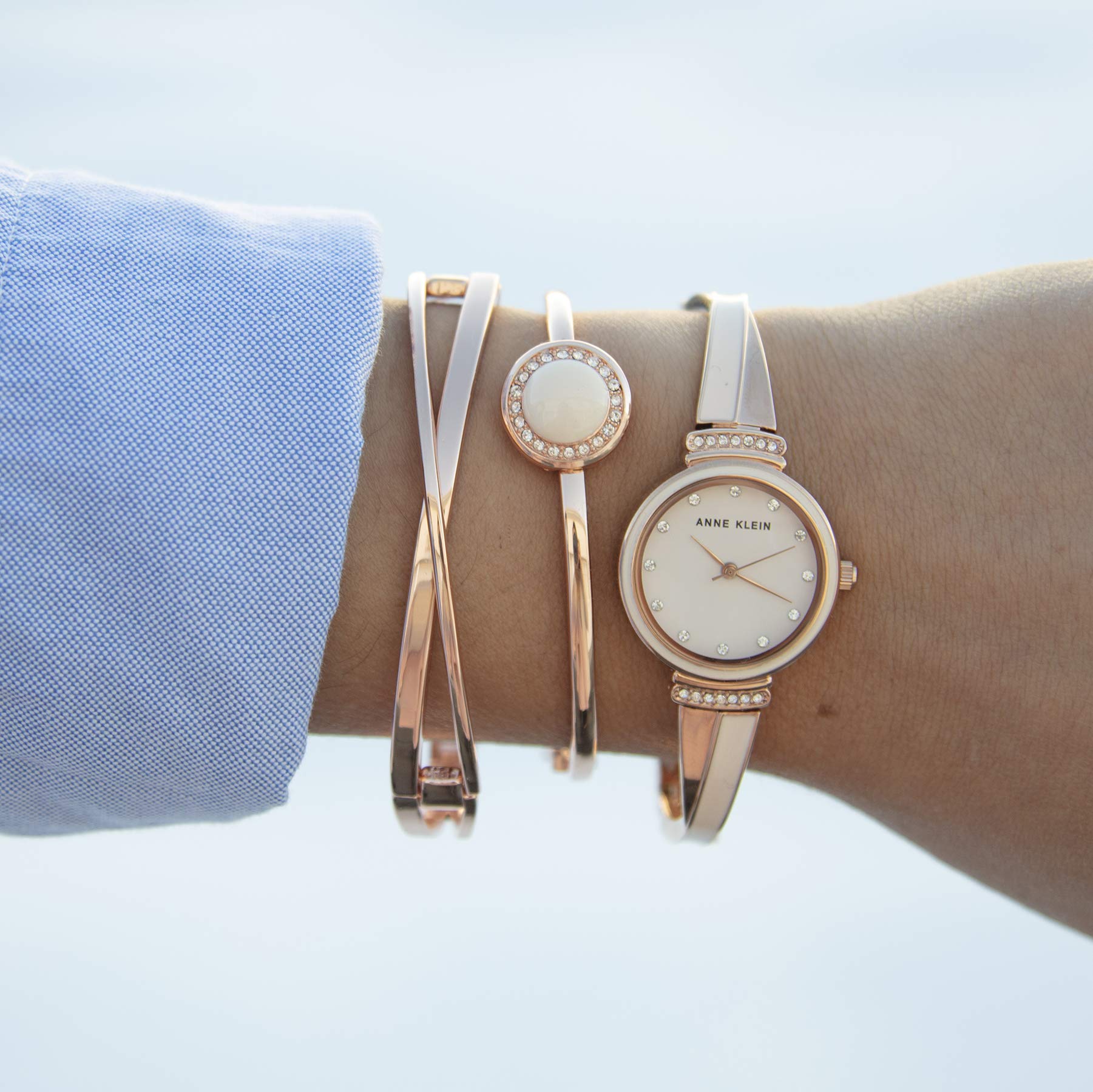 Reloj Anne Klein Crystal Accented set con Pulsera para Mujer, pulsera de Acero Inoxidable