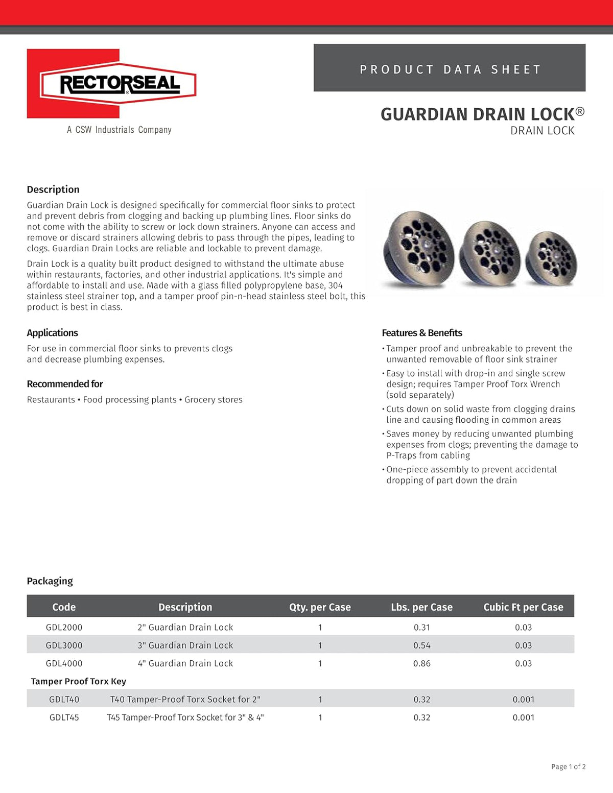 RectorSeal Guardian Drain Lock GDL3000 - Drenaje para fregadero de piso, diseño innovador para restaurantes, fábricas y otros usos comerciales, redondo de 3 pulgadas, fontanería