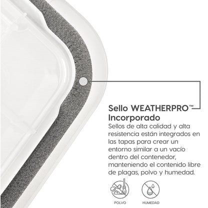 IRIS USA 6 Contenedores de 19 Qt con Tapa Hermética, Claro/Negro | El sello WeatherPro protege zapatos, manualidades, documentos y suministros del polvo y la humedad.