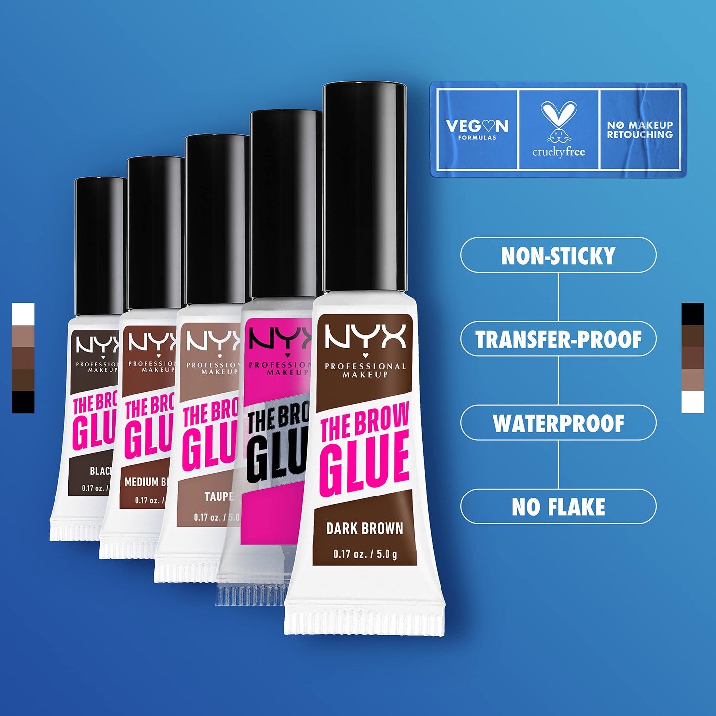 NYX Professional Makeup The Brow Glue Gel fijador de cejas Tono Med Brown, 5gr - Dura hasta 16H, no pegajoso, sin transferencias, a prueba de agua y sin residuos, cejas definidas, fórmula vegana