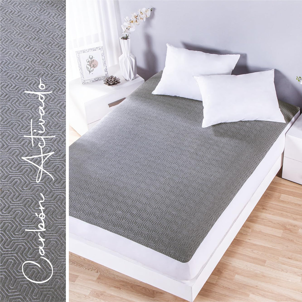 Colchas Concord Protector de Colchón con Carbón Activado, Color Blanco, 45% Bambú y 55% Poliéster, Tamaño King Size, Cubre Colchón Suave Que Protege contra Polvo, Manchas y Desgaste, 1 Pieza
