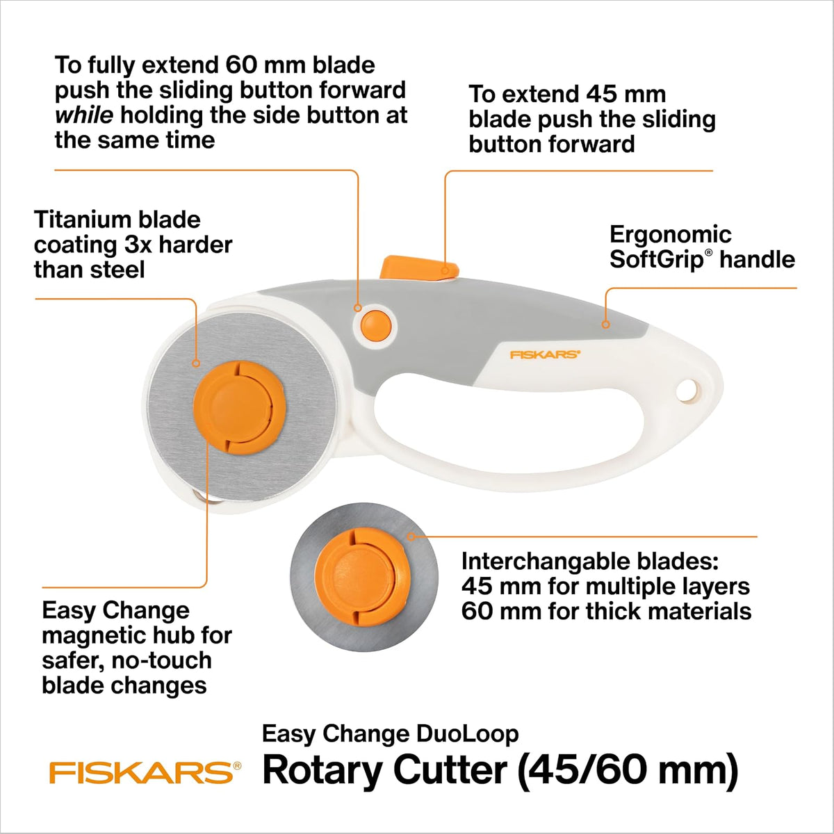 Fiskars Easy Change DuoLoop - Cortador rotativo (45 mm/60 mm)