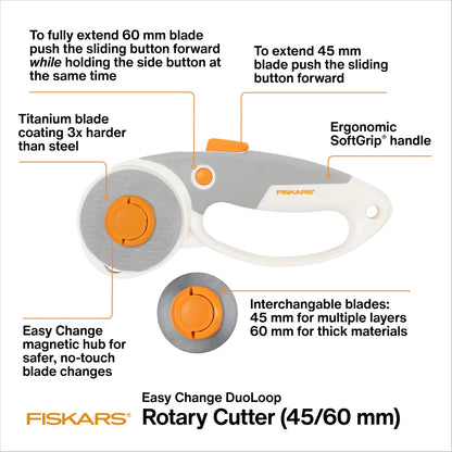 Fiskars Easy Change DuoLoop - Cortador rotativo (45 mm/60 mm)