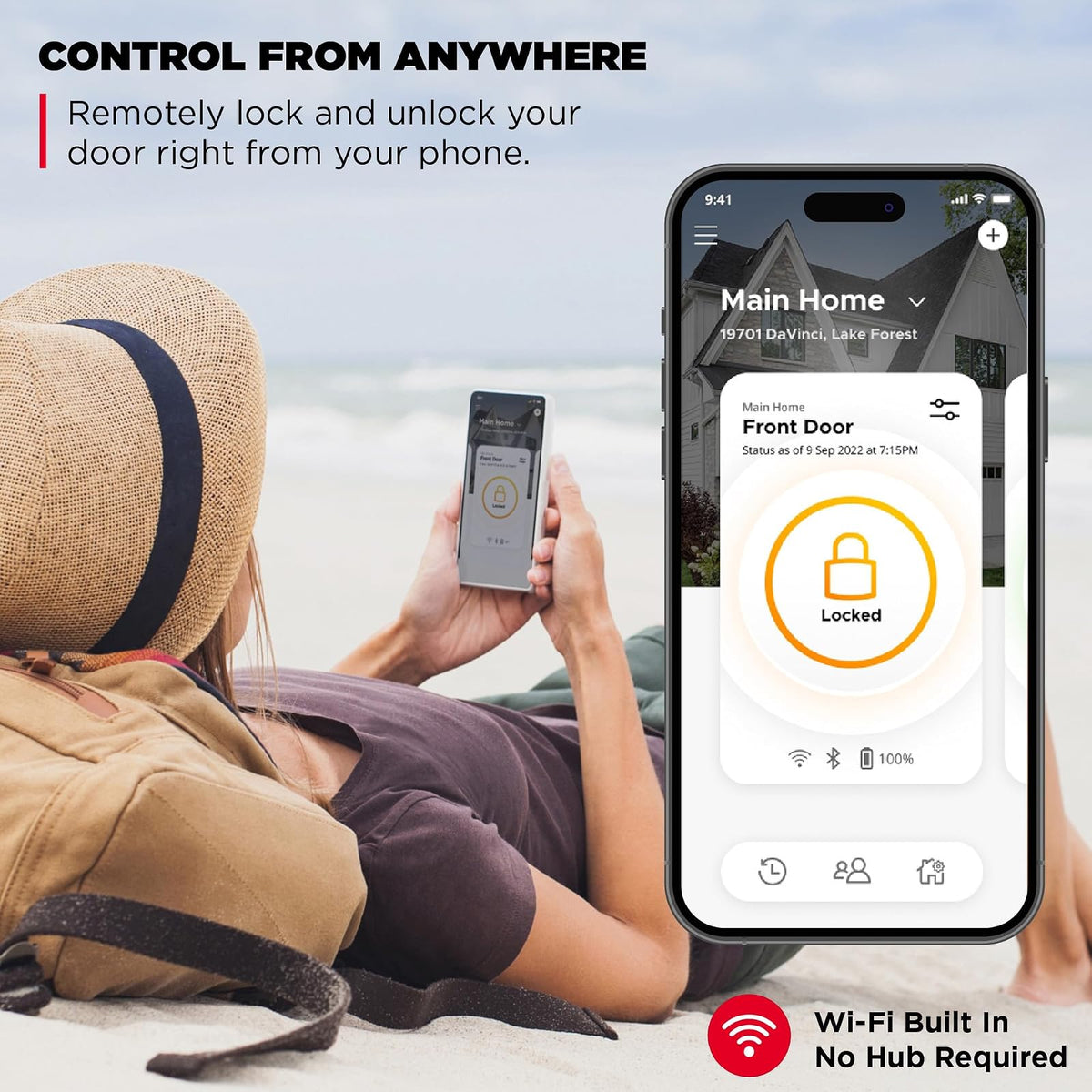 Kwikset Halo - Cerradura inteligente Wi-Fi, puerta de entrada sin llave, cierre de visualización táctil, acabado negro mate, certificado AAA, certificado UL, fácil de instalar, sin concentrador