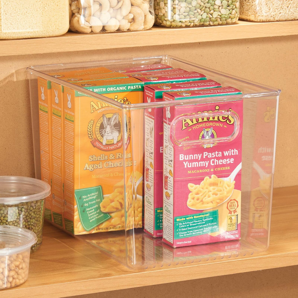 iDesign Linus - Contenedor de almacenamiento profundo de plástico sin BPA con asas, 12 x 8 x 7.7 pulgadas, transparente