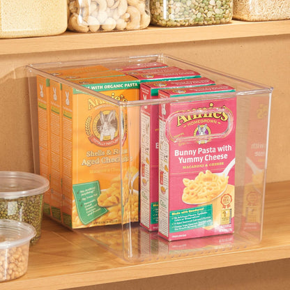 iDesign Linus - Contenedor de almacenamiento profundo de plástico sin BPA con asas, 12 x 8 x 7.7 pulgadas, transparente