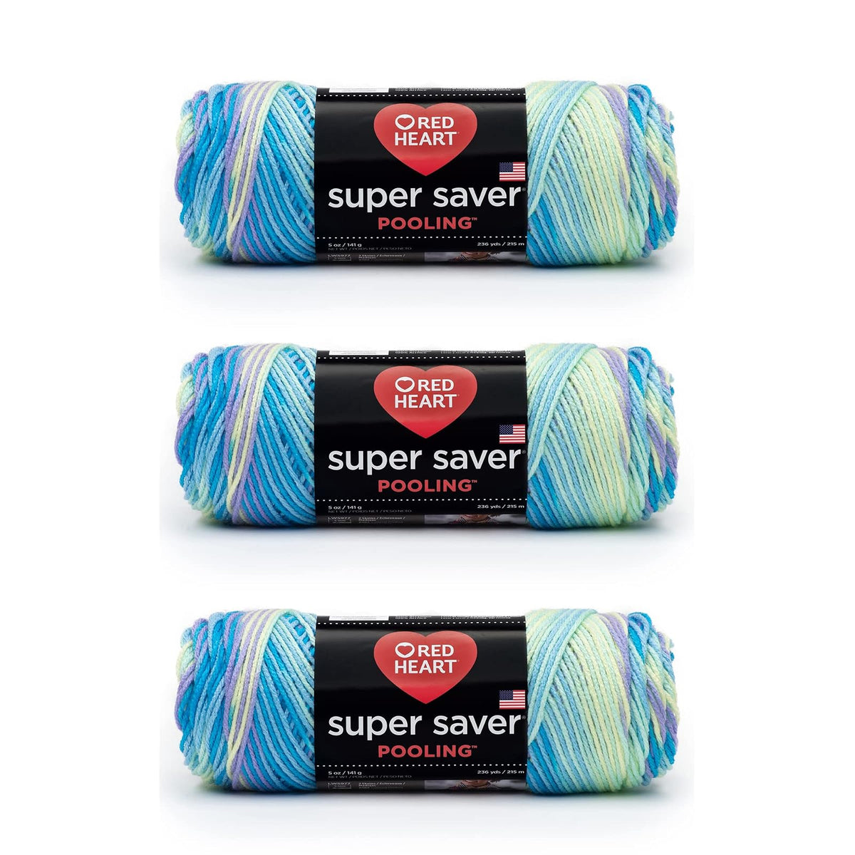Red Heart Super Saver Estambre Acrílico, Varios Colores - Stillwater - Paquete de 3