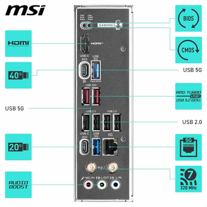 MSI X870 Gaming Plus WiFi V1 Motherboard, ATX-Compatible con procesadores AMD Ryzen 9000/8000/7000, AM5-60A SPS VRM, DDR5 Memory Boost 8200+ MT/s (OC), PCIe 5.0 x16 y 4.0 x16, M.2 Gen5, Wi-Fi 7. LAN