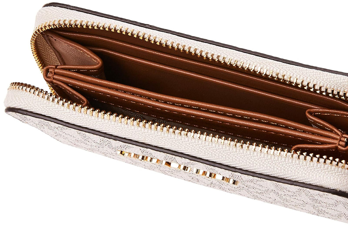 Michael Kors Jet Set - Estuche pequeño con cierre para mujer, Vanilla/Acorn, Talla unica