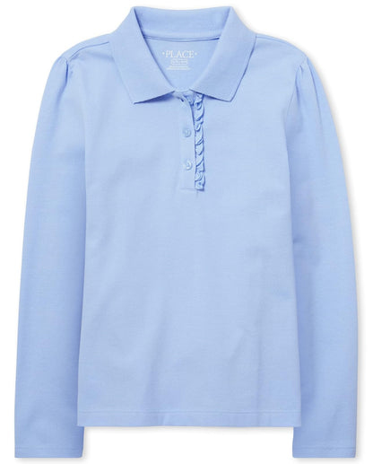 The Children's Place Polo de Manga Larga con Volantes para niñas Grandes Camiseta Tipo Polo Estilo Uniforme de Escuela para Niñas