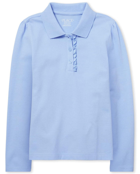 The Children's Place Polo de Manga Larga con Volantes para niñas Grandes Camiseta Tipo Polo Estilo Uniforme de Escuela para Niñas
