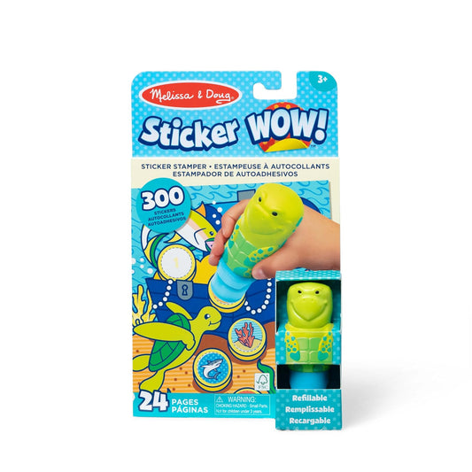 Melissa & Doug Sticker WOW!™ 24-Page Activity Pad and Sticker Stamper, 300 Stickers, Arts and Crafts Fidget Toy Collectible Character – Sea Turtle - FSC-Certified Materials