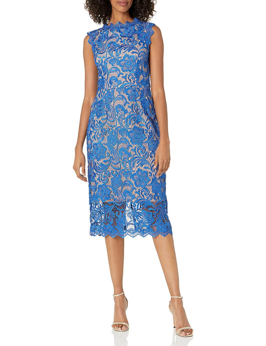 Dress the Population Claudette Vestido Midi con Vaina de Encaje Vestido para Mujer