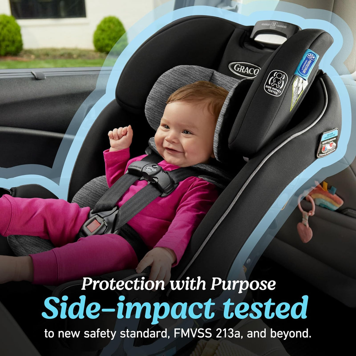 Graco Slimfit 3 en 1 Asiento de automóvil convertible, diseño ultra ahorro de espacio, Darcie 2.0, adecuado para respaldo trasero y delantero, asiento elevador de respaldo alto con reposacabezas de 10