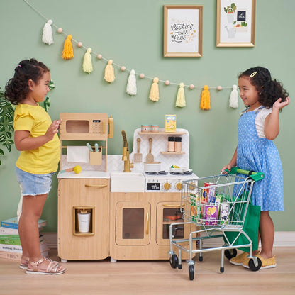 Teamson - Juego de Cocina para niños pequeños de Chipre con 14 Accesorios, Juego de Cocina de Juguete de Madera para niños de 1 a 8 años, estación de Cocina Montessori, Roble Claro/Blanco