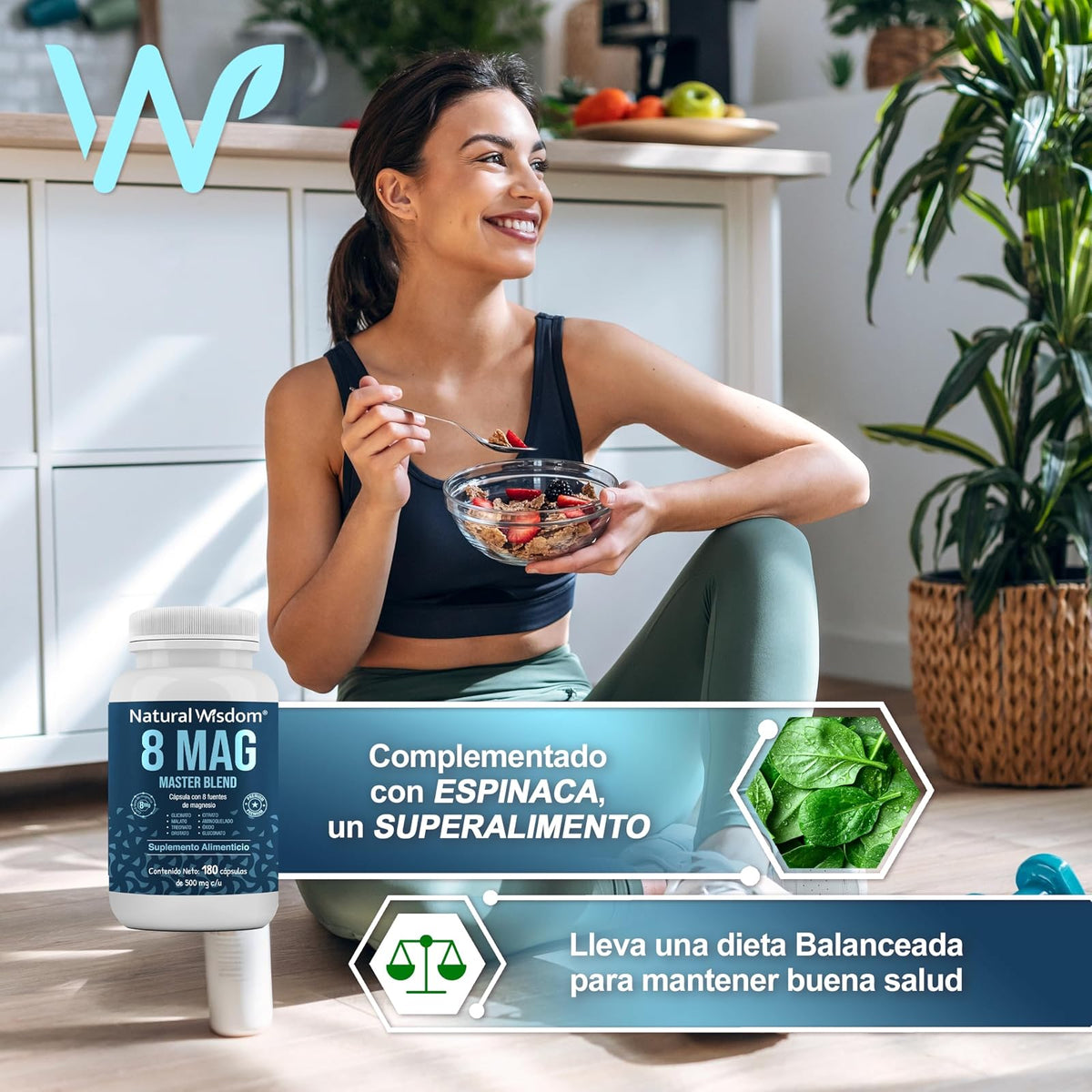 NW 8 MAG con 8 Magnesios 180caps - Citrato, Glicinato, Malato, Treonato de Magnesio y más | Ingredientes Naturales | Energia, Antioxidante | Natural Wisdom