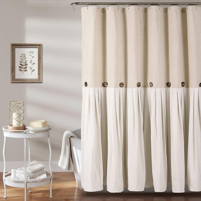 Lush Decor Cortina de Ducha con Botones de Lino, Plisada, diseño de Dos Tonos para baño, 72 Pulgadas de Ancho x 78 Pulgadas de Largo, Lino - Lino (MU99479)