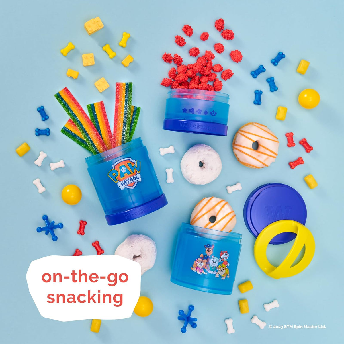 Whiskware Paw Patrol - Recipientes apilables para bebés, niños y niños, 3 tazas apilables para aperitivos para la escuela y los viajes, apto para fórmulas, apto para portavasos para todas las patas en