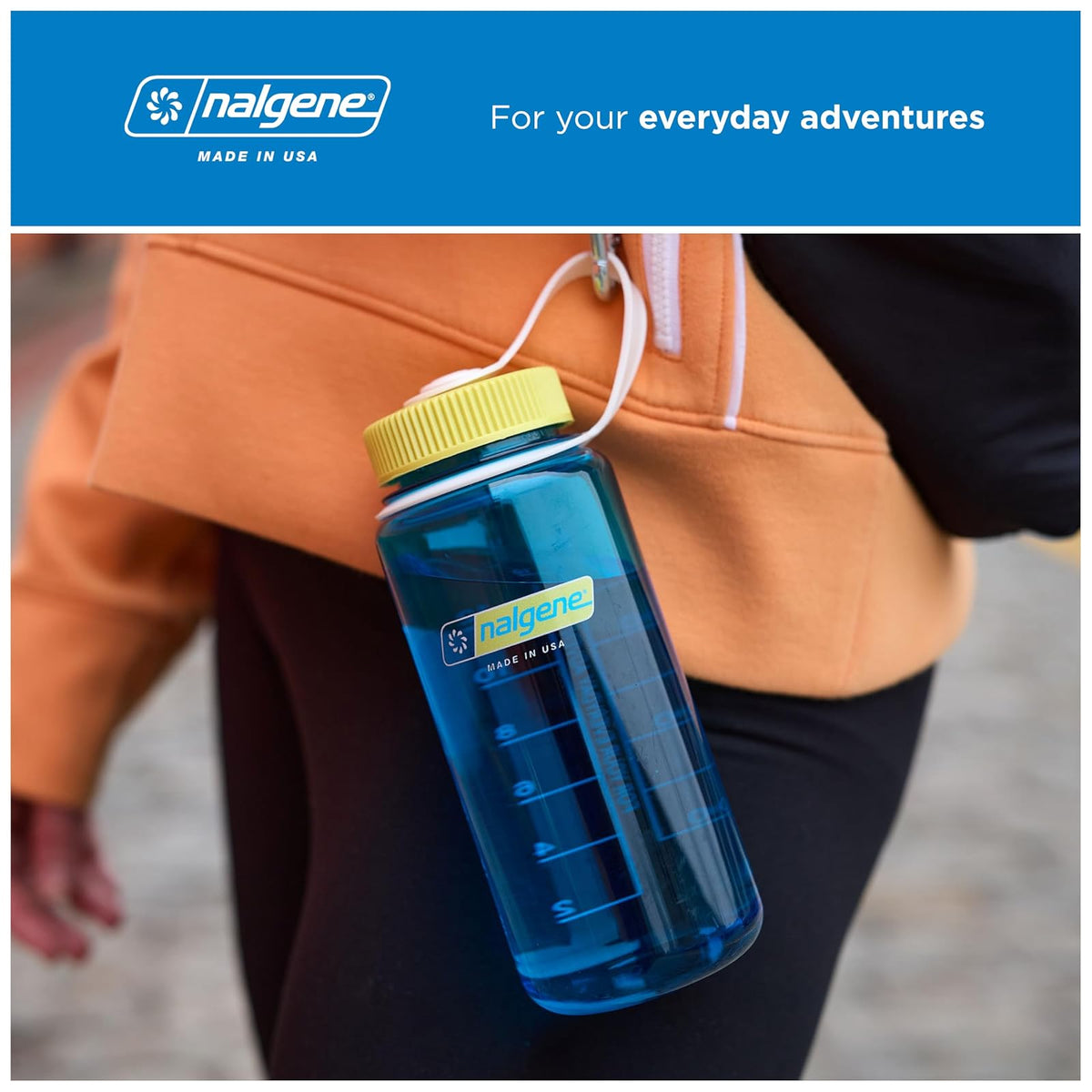 Nalgene Botella de agua – Botella ligera de Tritan sin BPA inastillable para mochileros, senderismo, gimnasio, 16 onzas, boca ancha, azul aciano