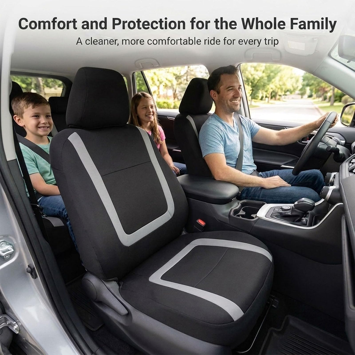 FH Group - Fundas de Tela para Asiento de Automóvil, Juego Delantero con reposacabezas extraíble, Ajuste Universal para Asientos de Respaldo bajo de SUV, sedán, Furgoneta, Gris