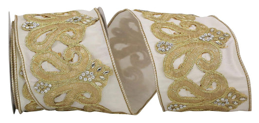 Reliant Ribbon 93441W-810-10D Dupoine Regal Jewel - Cinta para bordar con borde de alambre, color marfil