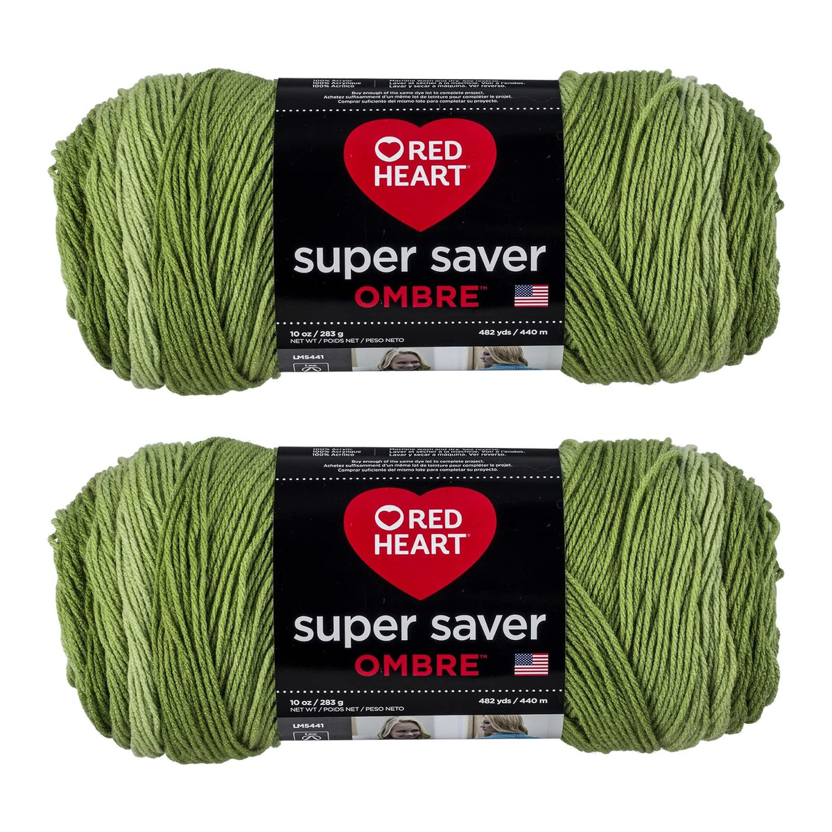 Red Heart Super Saver Estambre Acrílico Jumbo, Paquete de 2, 396 g - Paquete de 2 - Verde Apple Ombre