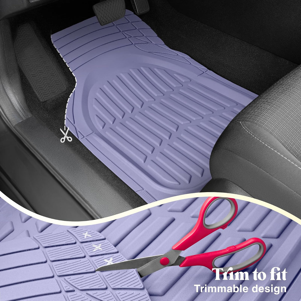 Carbella Alfombrillas de Goma Lavanda de 4 Piezas de Ajuste Universal para Auto, CBMT-923