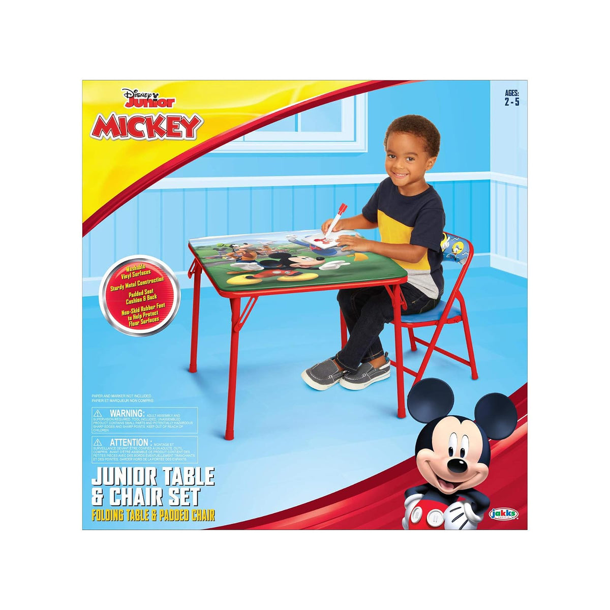 Mickey Mouse Juego de mesa y silla para niños pequeños de 24 a 48 m, incluye 1 mesa y 1 silla [exclusiva de ] Mesa: 20 pulgadas de largo x 20 pulgadas de ancho x 16.4 pulgadas de alto, silla: 12