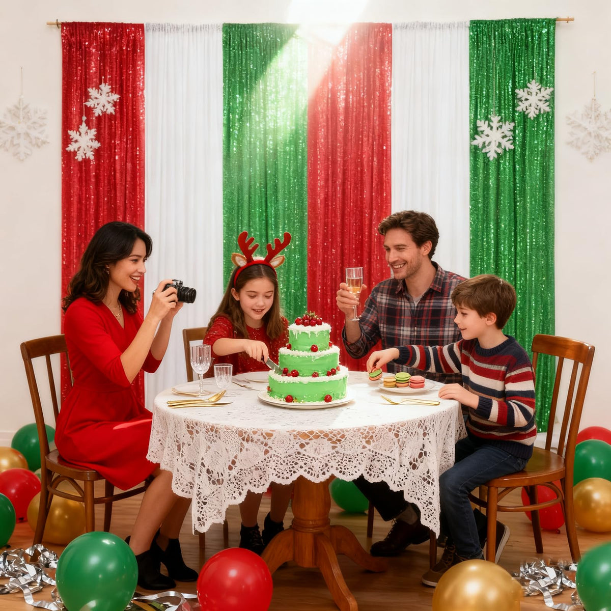 QueenDream Cortinas Rojas de Fondo de Lentejuelas de cumpleaños, Paquete de 3 Cortinas de 2 pies x 8 pies, Cortinas de Fondo para fotografía de Fiesta, Decoraciones de Navidad