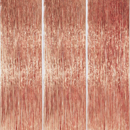 PartyWoo Cortina de Flecos Metálicos para Fiesta, Paquete de 3 - Oro Rosa1451 - 3.3x8.2 Feet