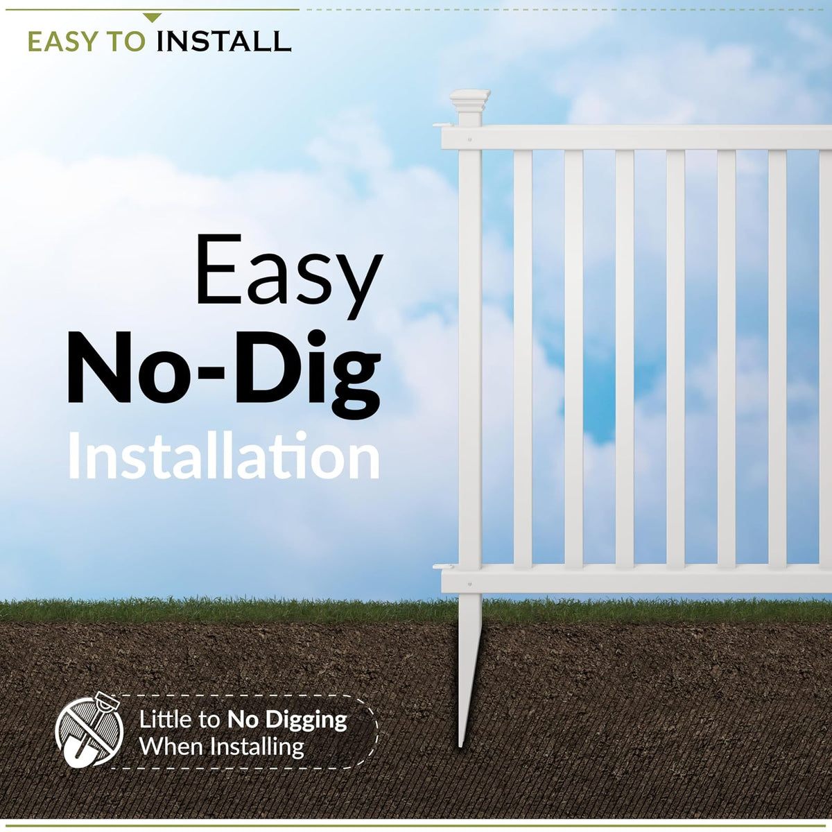 Zippity Outdoor Products ZP19037 No Dig Baskenridge - Valla de vinilo semipermanente, color blanco (36 pulgadas de alto x 42 pulgadas de ancho), paquete de 2