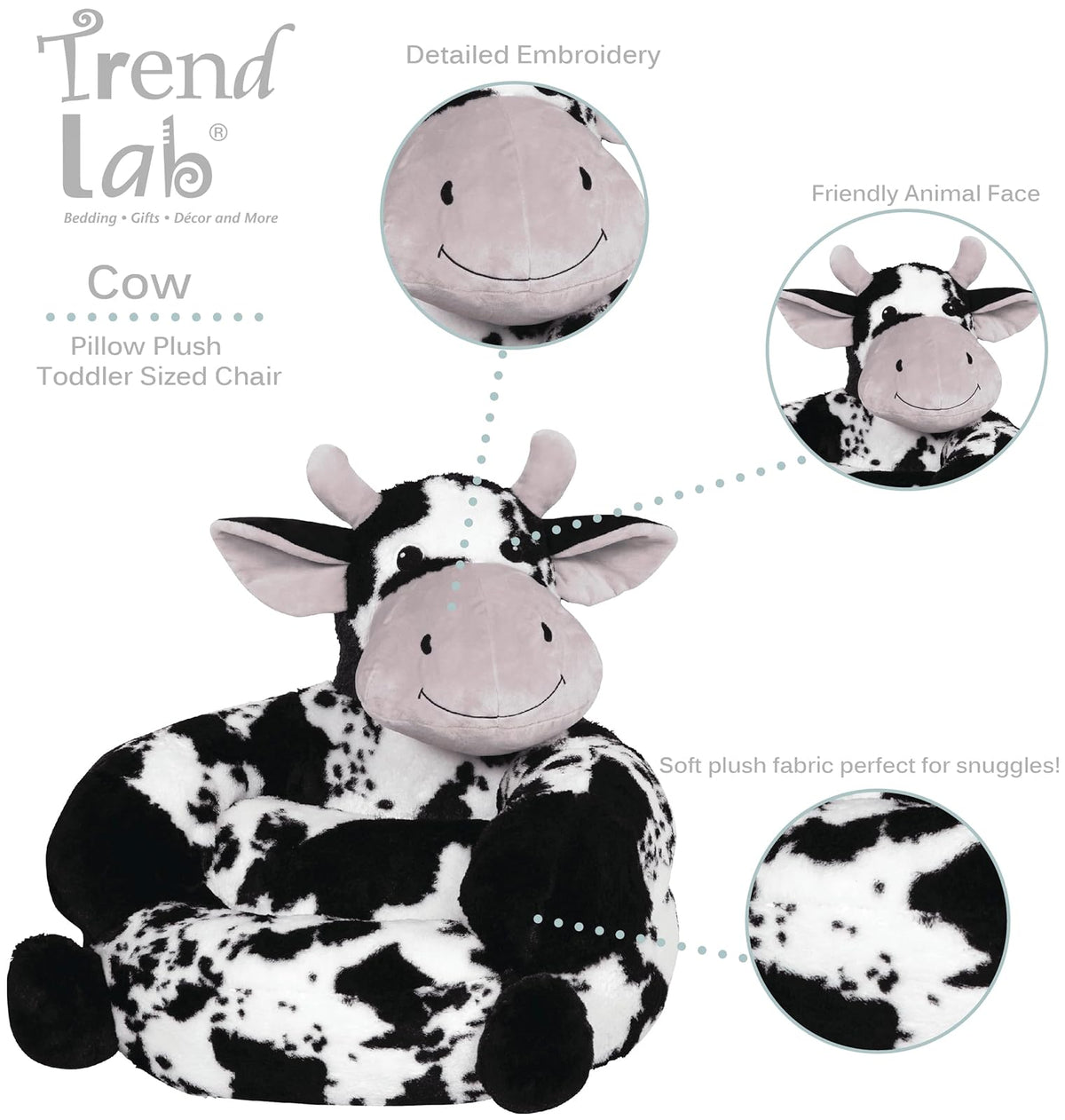 Trend Lab Cow - Silla de Felpa para niños, cómoda Silla de Descanso con Almohada para niños de 1 a 3 años, 21 x 19 x 19 Pulgadas, Alternativa de puf Suave