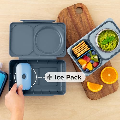 OmieBox UP Bento Box para niños | Lonchera aislada | Tarro de alimentos termo a prueba de fugas | Paquete de hielo enfriador | 2 compartimentos (grafito)