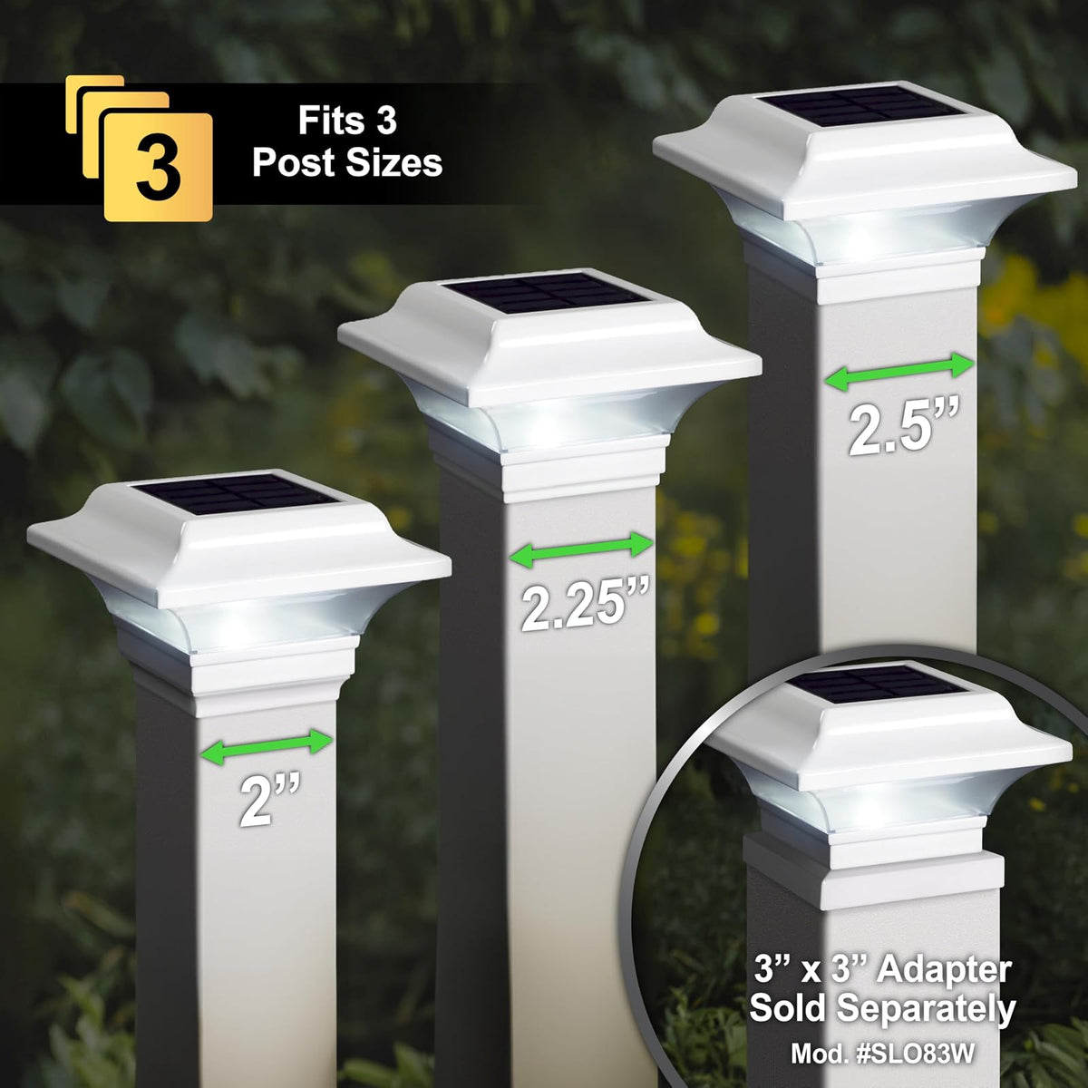 Classy Caps SLO82W - Tapa de poste solar imperial - Se adapta a postes de 2 x 2 pulgadas, 2.25 x 2.25 pulgadas, 2.5 x 2.5 pulgadas, aluminio recubierto de polvo blanco