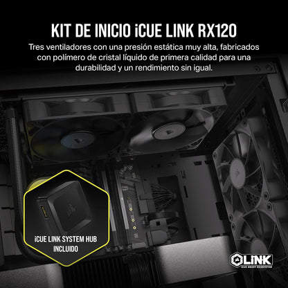 CORSAIR iCUE Link RX120 Ventiladores PWM de 120 mm con iCUE Link System Hub - Rodamiento de Cúpula Magnética - Paquete Triple - Negro