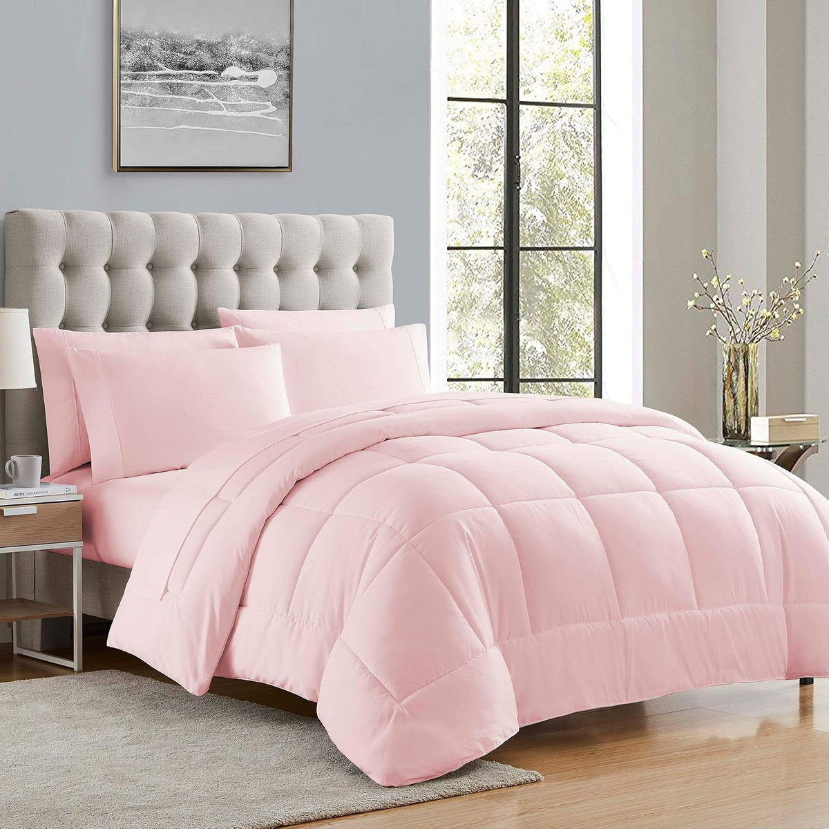 Sweet Home Collection - Edredón Alternativo de Microfibra para Todas Las Estaciones, cálido y Lujoso, Relleno de Microfibra, Relleno de edredón, matrimonial, Rosa pálido