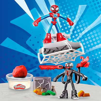 Play-Doh Hasbro Marvel Set de Juego Spider-Man Lanza y Atrapa - Kit de Manualidades 2 Figuras Flexibles, 7 Accesorios y 4 Latas niños y niñas a Partir de 4 años