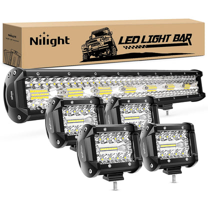 Nilight Barra de Luces LED de Trabajo para Todo Terreno, Varias Medidas - 20Inch Lights + 4PCS Led Pods