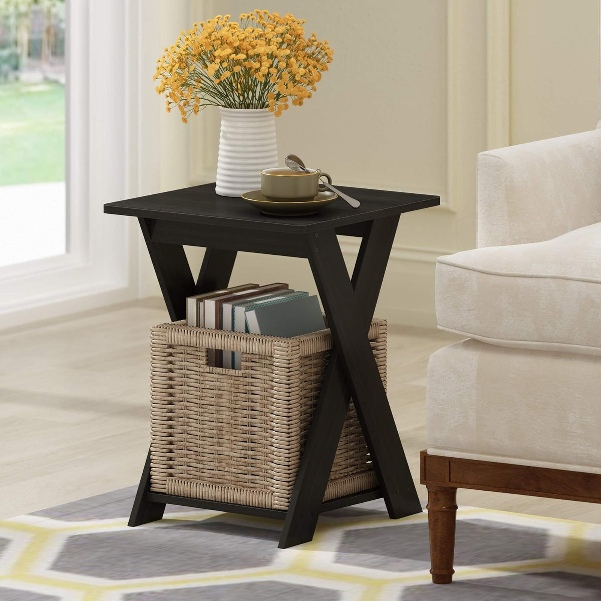 FURINNO Modern Simplistic Mesa Auxiliar, 1 Paquete sin Bandeja, Espresso