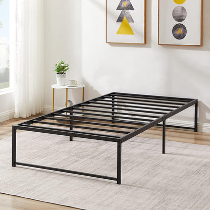 VECELO Base Cama Individual, Marco de Cama de Plataforma de Metal de 36 cm de Altura, no Necesita muelles de Caja, Soporte de Listones de Acero, Color Negro (Individual)