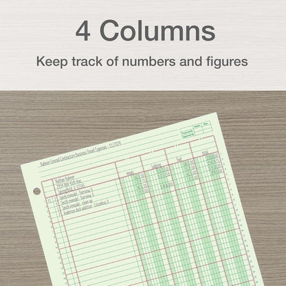 Adams Columnar - Almohadilla de análisis, libro mayor de 4 columnas, 8.5 x 11 pulgadas, 100 páginas (50 hojas), verde, perforador de 3 agujeros, para contabilidad, contabilidad y datos (ACP85114)