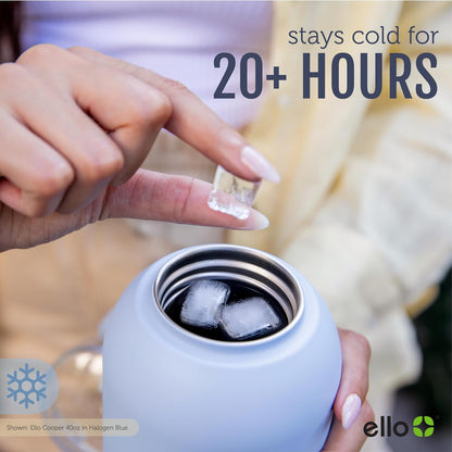 Ello Cooper - Botella de agua de acero inoxidable de 40 onzas con popote y asa de transporte, doble pared y aislamiento al aspiradora, tapa de bloqueo a prueba de fugas con boquilla de silicona suave,