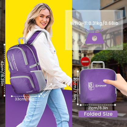 ZOMAKE Mochila 35L de Viaje Liviana, Mochila Plegable de Mochila Plegable y Resistente al Agua para Mujeres Hombres