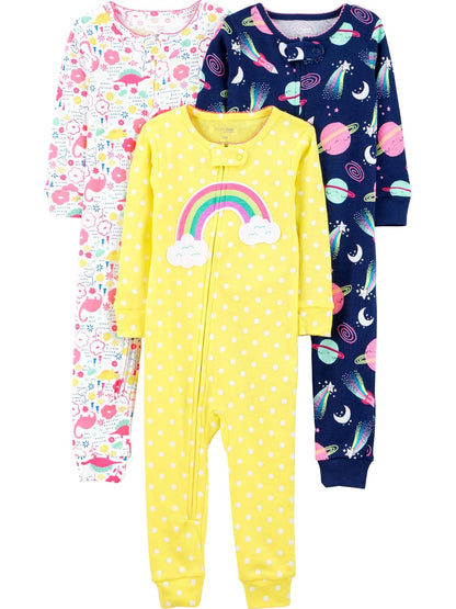 Simple Joys by Carter's - Paquete de 3 pijamas de algodón sin pies para bebés y niños pequeños