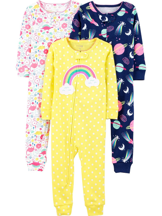 Simple Joys by Carter's - Paquete de 3 pijamas de algodón sin pies para bebés y niños pequeños